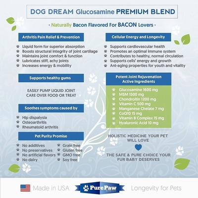 Show full view: Best Paw Nutrition Premium Dream Glucosamine Joint Support Dog & Cat Liquid Supplement, Bacon Flavor, 16-fl oz slide 6 of 8