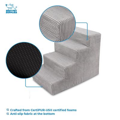 Show full view: Best Pet Supplies Corduroy & Foam Cat & Dog Stairs, Gray, Medium slide 3 of 6