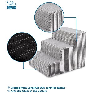 Best Pet Supplies Corduroy & Foam Cat & Dog Stairs, Gray, Small