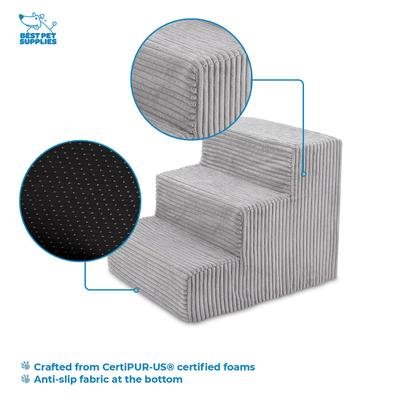 Show full view: Best Pet Supplies Corduroy & Foam Cat & Dog Stairs, Gray, Small slide 3 of 6