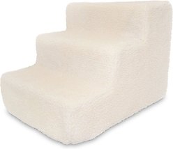 Best Pet Supplies Foam Cat & Dog Stairs, White Lambswool, 3-Step