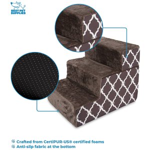 Best Pet Supplies Lattice Print Foldable Foam Cat & Dog Stairs, Chocolate Brown, Small