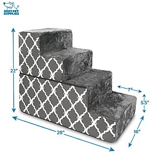 Best Pet Supplies Lattice Print Foldable Foam Cat & Dog Stairs, Dark Gray, Large