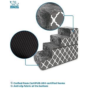 Best Pet Supplies Lattice Print Foldable Foam Cat & Dog Stairs, Dark Gray, Large