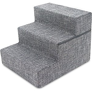 Best Pet Supplies Linen Covered Foam Foldable Cat & Dog Stairs, Gray, Small