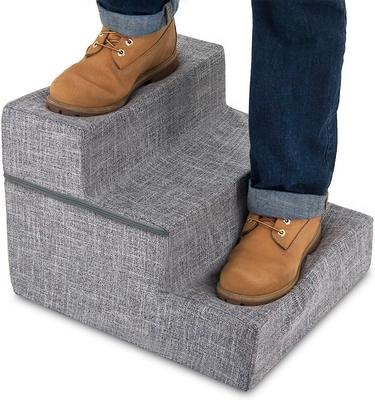 Show full view: Best Pet Supplies Linen Covered Foam Foldable Cat & Dog Stairs, Gray, Small slide 3 of 7