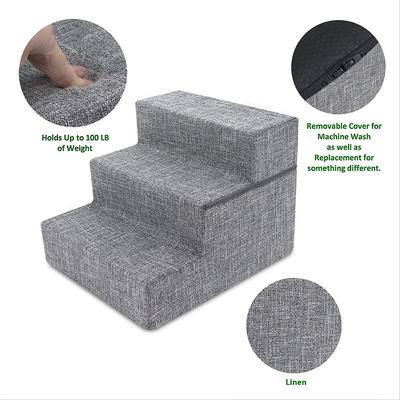 Show full view: Best Pet Supplies Linen Covered Foam Foldable Cat & Dog Stairs, Gray, Small slide 4 of 7