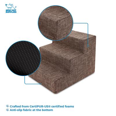 Show full view: Best Pet Supplies Linen & Foam Cat & Dog Stairs, Brown, Small slide 3 of 5