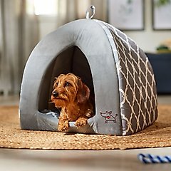 Best Pet Supplies Linen Tent Covered Cat & Dog Bed, Gray Lattice, X-Large