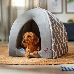 Best Pet Supplies Linen Tent Covered Cat & Dog Bed, Gray Lattice, X-Large