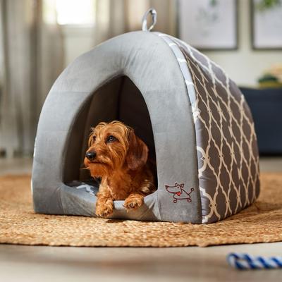 BEST PET SUPPLIES Linen Tent Covered Cat Dog Bed, Gray Lattice