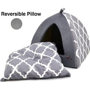 Best Pet Supplies Linen Tent Covered Cat & Dog Bed, Gray Lattice, X-Large