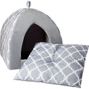 Best Pet Supplies Linen Tent Covered Cat & Dog Bed, Gray Lattice, X-Large