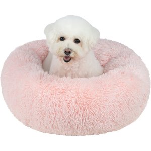 Best Pet Supplies Round Calming Bolster Dog & Cat Bed, Pink, Large