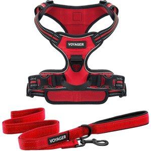 Best Pet Supplies Voyager Dual Attachment Outdoor Dog Harness & Leash Bundle, Red, Medium
