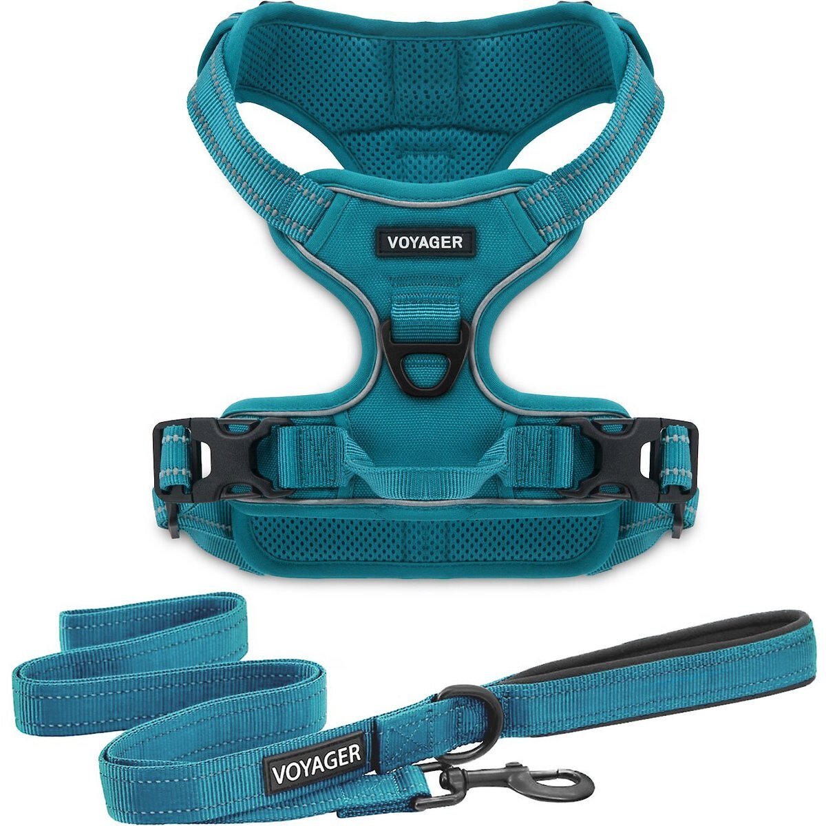 Best Pet Supplies Voyager Dual Attachment Outdoor Dog Harness & Leash Bundle, Turquoise, Medium