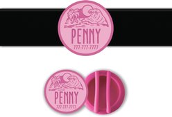 Besties Life Is A Beach Design Slide-On Jingle-Free Silicone Cat & Dog ID Tag with AirTag Holder, Flamingo Pink