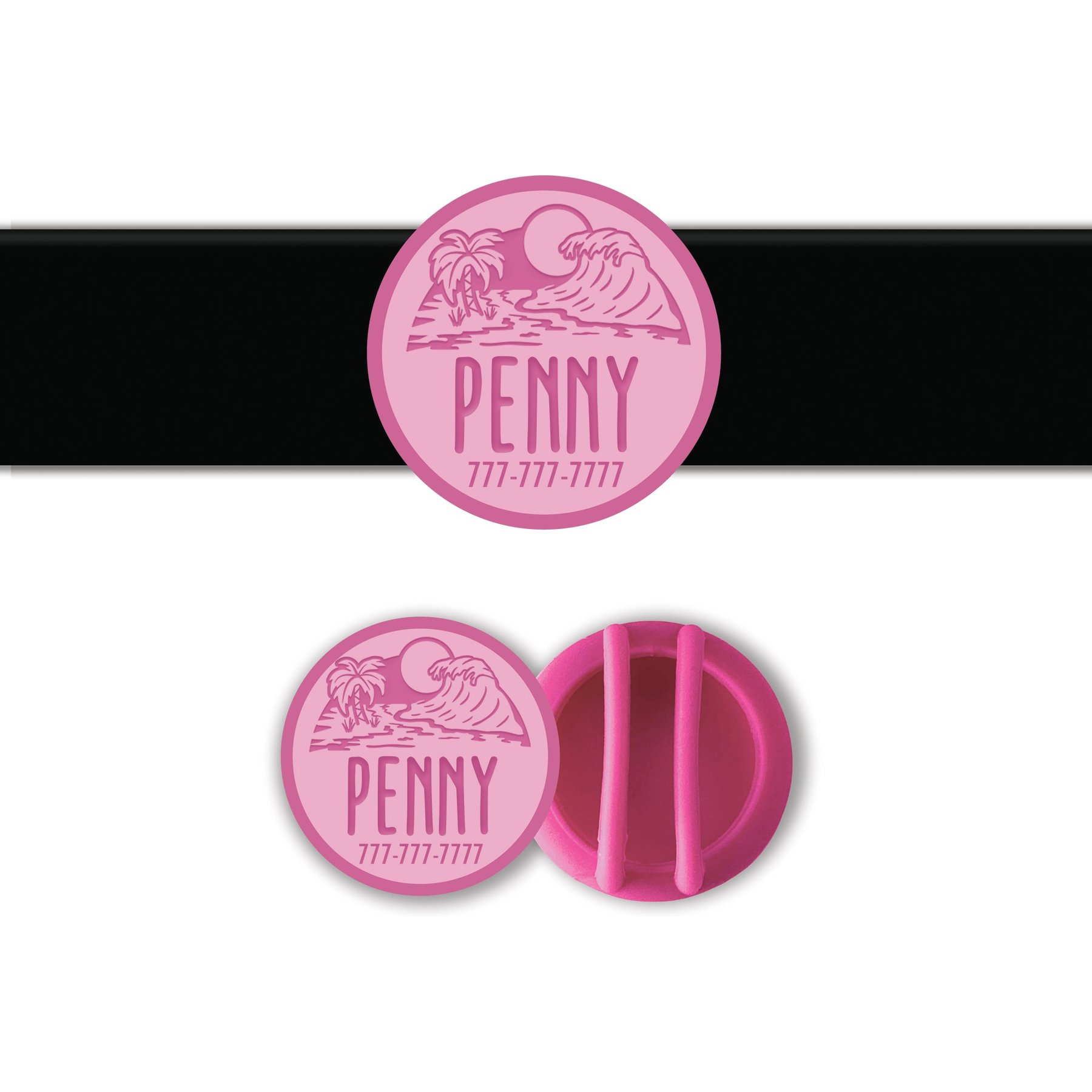Besties Life Is A Beach Design Slide-On Jingle-Free Silicone Cat & Dog ID Tag with AirTag Holder, Flamingo Pink
