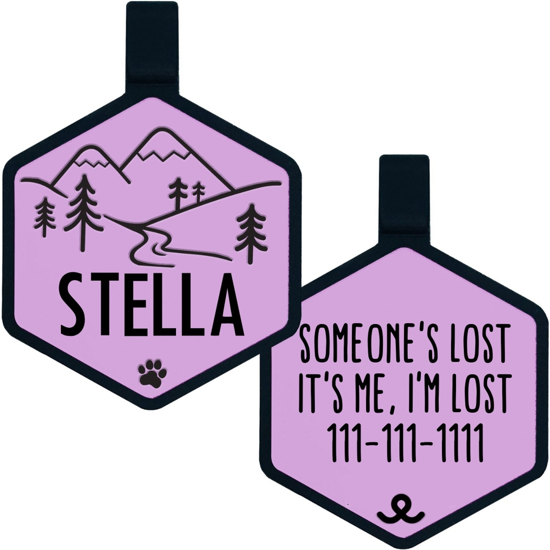 Besties Mini Mountain Adventure Design Jingle-Free Silicone Cat & Dog ID Tag, Lavender