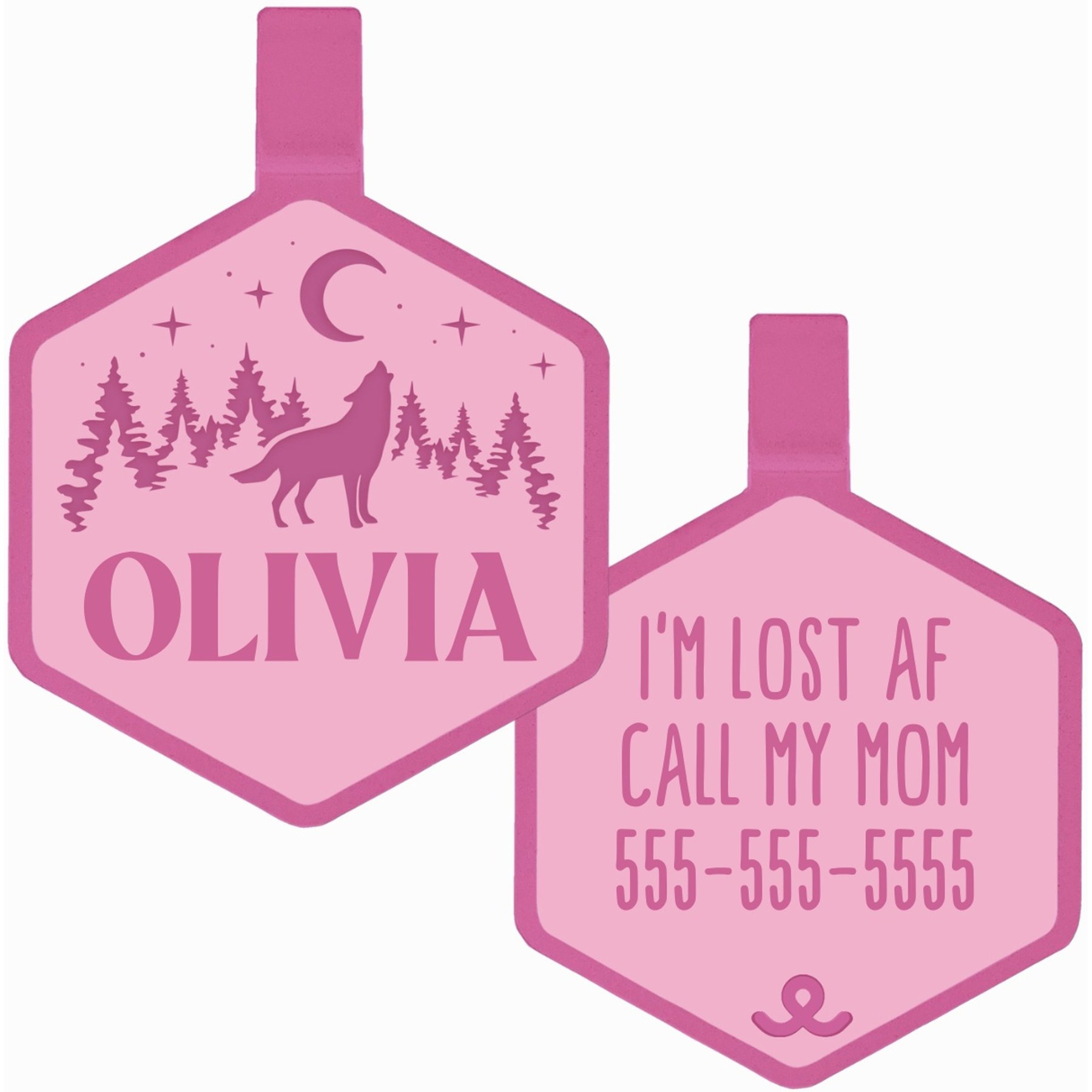Besties Mini Stay Wild Design Jingle-Free Silicone Cat & Dog ID Tag, Flamingo Pink