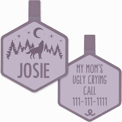 Show full view: Besties Mini Stay Wild Design Jingle-Free Silicone Cat & Dog ID Tag, Heather Purple slide 1 of 9