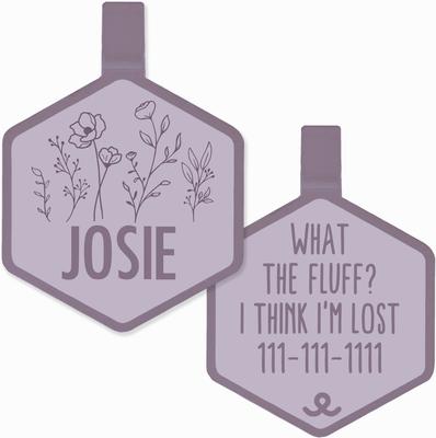 Show full view: Besties Mini Wildflowers Design Jingle-Free Silicone Cat & Dog ID Tag, Heather Purple slide 1 of 9