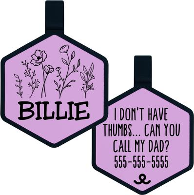 Show full view: Besties Mini Wildflowers Design Jingle-Free Silicone Cat & Dog ID Tag, Lavender slide 1 of 9