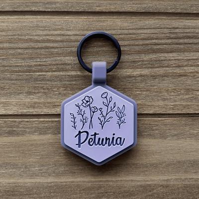 Show full view: Besties Mini Wildflowers Design Jingle-Free Silicone Cat & Dog ID Tag, Lavender slide 3 of 9