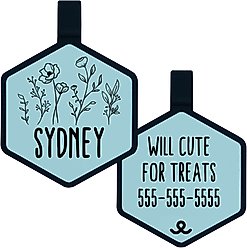 Besties Mini Wildflowers Design Jingle-Free Silicone Cat & Dog ID Tag, Sky Blue