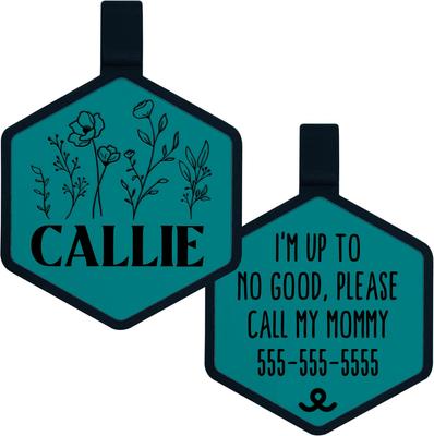 Show full view: Besties Mini Wildflowers Design Jingle-Free Silicone Cat & Dog ID Tag, Turquoise slide 1 of 10