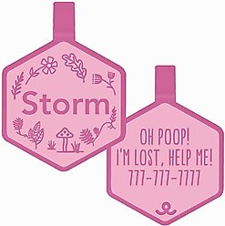 Besties Mini Woodland Design Jingle-Free Silicone Cat & Dog ID Tag, Flamingo Pink