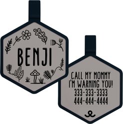 Besties Mini Woodland Design Jingle-Free Silicone Cat & Dog ID Tag, Grey