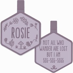 Besties Mini Woodland Design Jingle-Free Silicone Cat & Dog ID Tag, Heather Purple