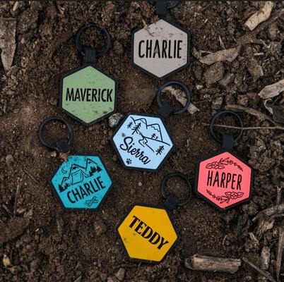 Show full view: Besties Mountain Adventure Design Jingle-Free Silicone Dog ID Tag, Grey slide 4 of 10