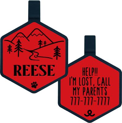 Show full view: Besties Mountain Adventure Design Jingle-Free Silicone Dog ID Tag, Red slide 1 of 9