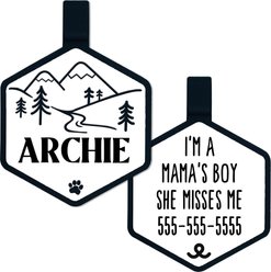 Besties Mountain Adventure Design Jingle-Free Silicone Dog ID Tag, White