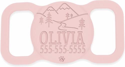 Show full view: Besties Mountain Design Silicone Customized Cat & Dog Collar AirTag Holder, Blush Pink slide 1 of 5