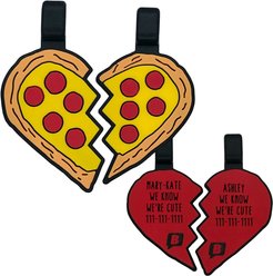 Besties Pizza Heart Best Friends Set of 2 Jingle-Free Silicone Cat & Dog ID Tags