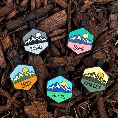 Show full view: Besties Pup's Peak Mountain Design Jingle-Free Silicone Dog ID Tag, Blue Ridge slide 3 of 9