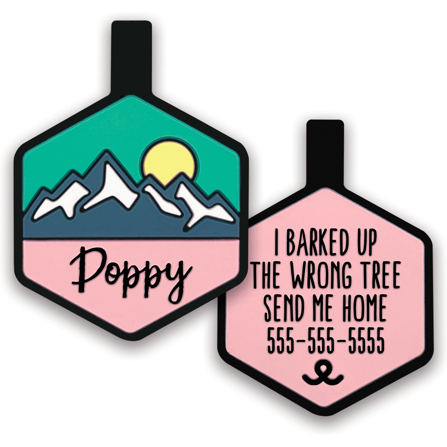 Besties Pup's Peak Mountain Design Jingle-Free Silicone Dog ID Tag, Wild Bloom