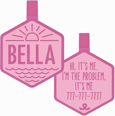 Show full view: Besties Salt & Sun Design Jingle-Free Silicone Dog ID Tag, Flamingo Pink slide 1 of 9