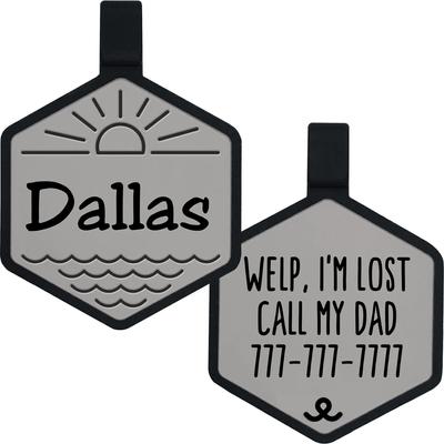 Show full view: Besties Salt & Sun Design Jingle-Free Silicone Dog ID Tag, Grey slide 1 of 9