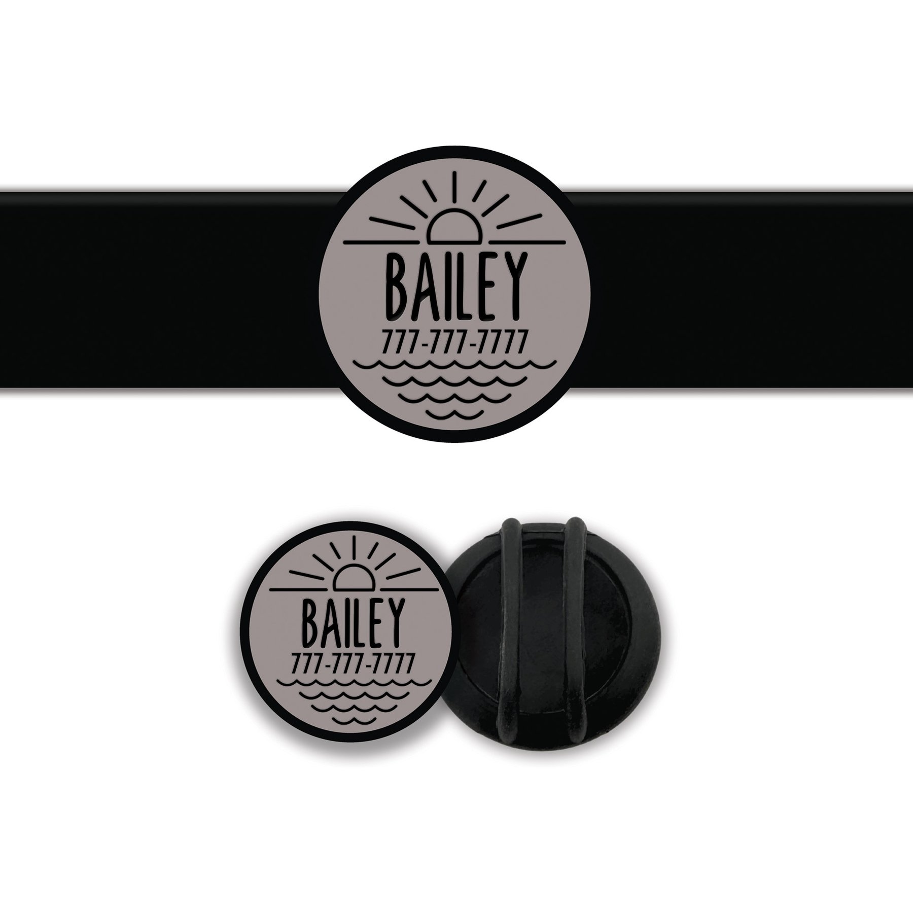 Besties Salt & Sun Design Slide-On Jingle-Free Silicone Cat & Dog ID Tag with AirTag Holder, Grey