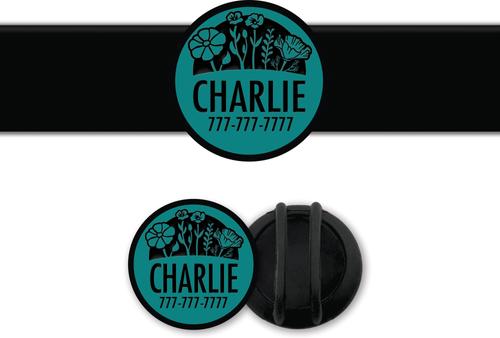 Show full view: Besties Superbloom Design Slide-On Jingle-Free Silicone Cat & Dog ID Tag with AirTag Holder, Turquoise slide 1 of 8