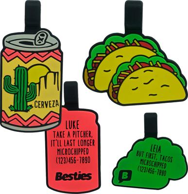 Show full view: Besties Tacos & Beer Best Friends Set of 2 Jingle-Free Silicone Pet ID Tags slide 1 of 7