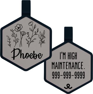 Show full view: Besties Wildflowers Design Jingle-Free Silicone Dog ID Tag, Grey slide 1 of 9