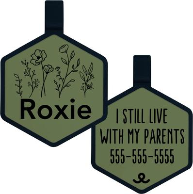 Show full view: Besties Wildflowers Design Jingle-Free Silicone Dog ID Tag, Sage slide 1 of 10