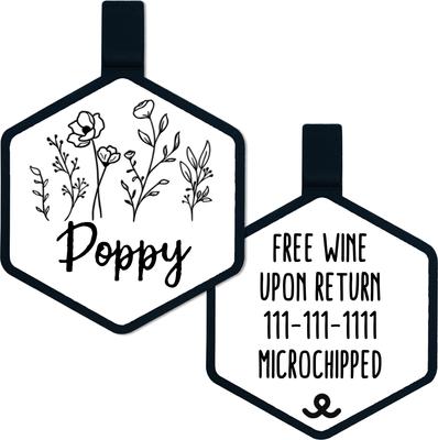 Show full view: Besties Wildflowers Design Jingle-Free Silicone Dog ID Tag, White slide 1 of 10