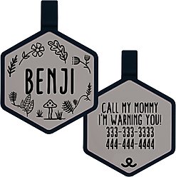 Besties Woodland Design Jingle-Free Silicone Dog ID Tag, Grey