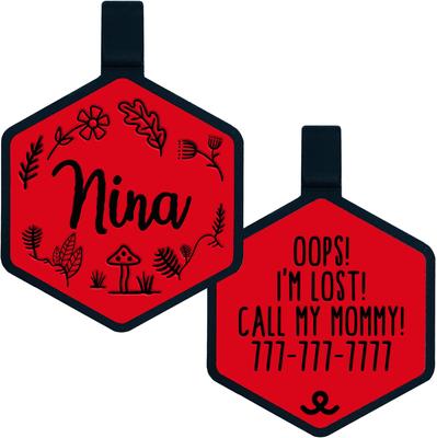 Show full view: Besties Woodland Design Jingle-Free Silicone Dog ID Tag, Red slide 1 of 9